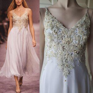 Antonio Miami Vintage 90s Beaded White Sleeveless A Line Midi Dress